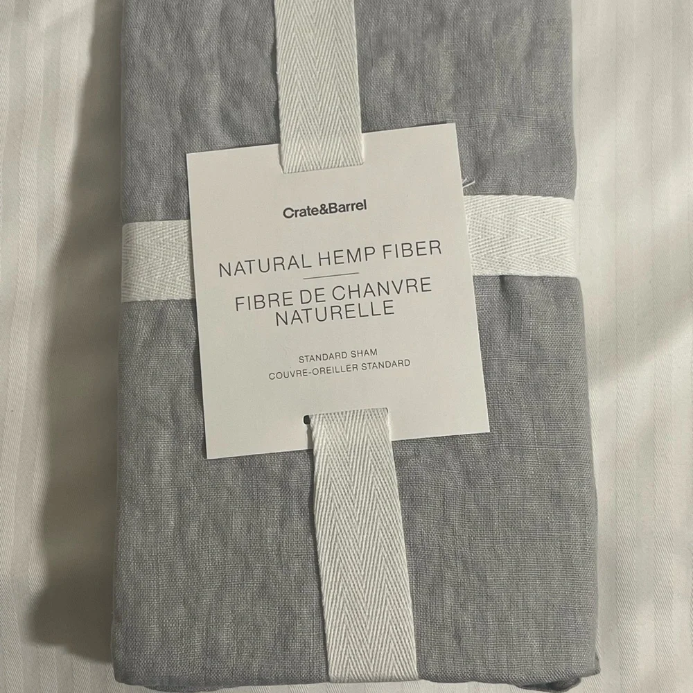 NWT Crate & Barrel Pewter Natural Hemp Standard Pillow Sham 100% Hemp